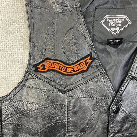 Diamond Plate Leather Vest Motorcycle Women’s Medium Black Embroidered Patches - Picture 13 of 13